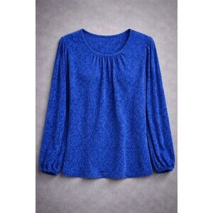 Loft Velvet Burnout Blouse Large Blue Floral Whimsigoth Y2K